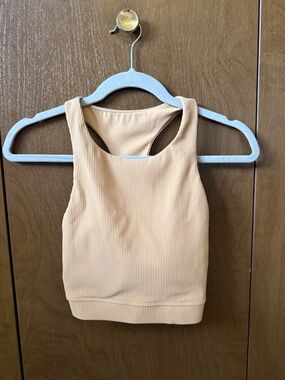 Ribbed High-Neck Crop Tank Top - Beige